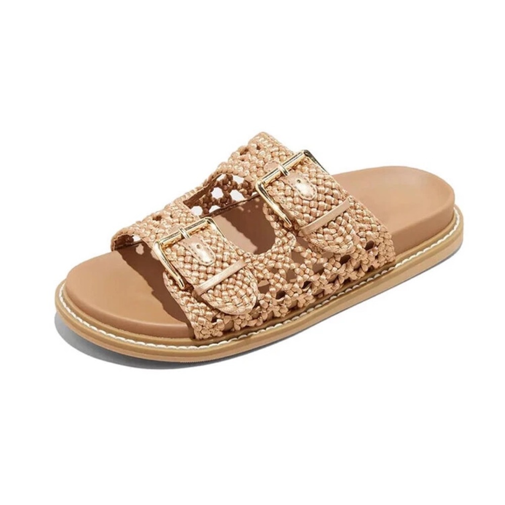 Universal Thread Woven Double-Buckle Slide Sandal - Tan